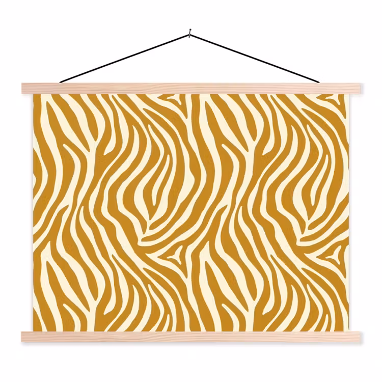 Zebra - Klassiek - Oker - Geel textielposter latten blank klein 122 -3d