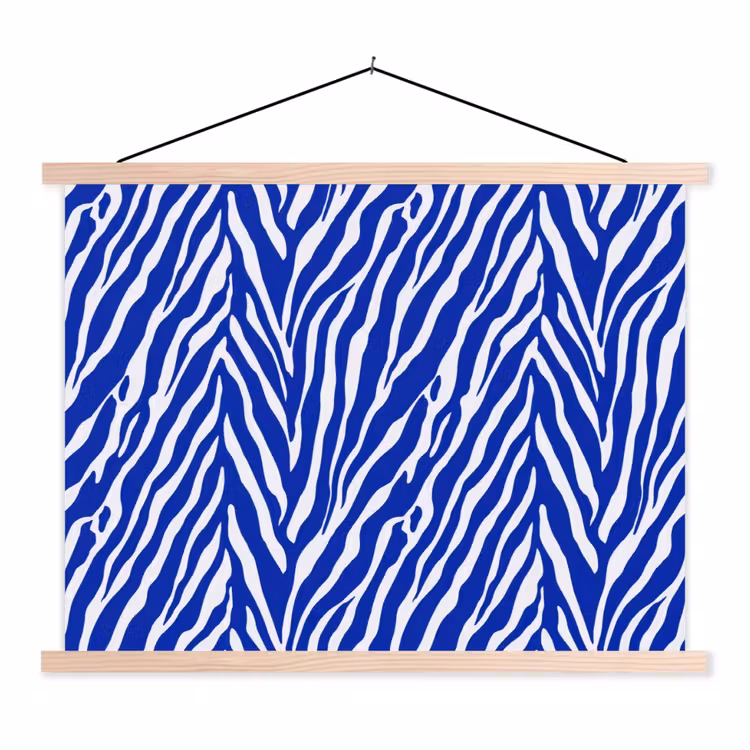 Zebra - Patroon - Kobalt - Blauw textielposter latten blank klein 122 -3d