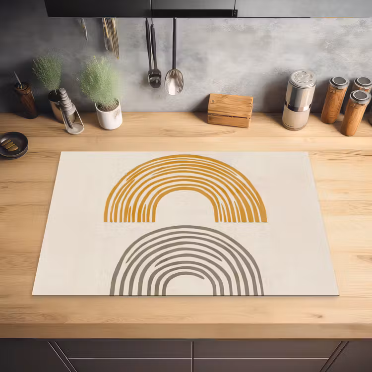 Bogen - Lijnen - Oranje - Minimalistisch Inductie beschermer vinyl 3mm klein -sfeer5