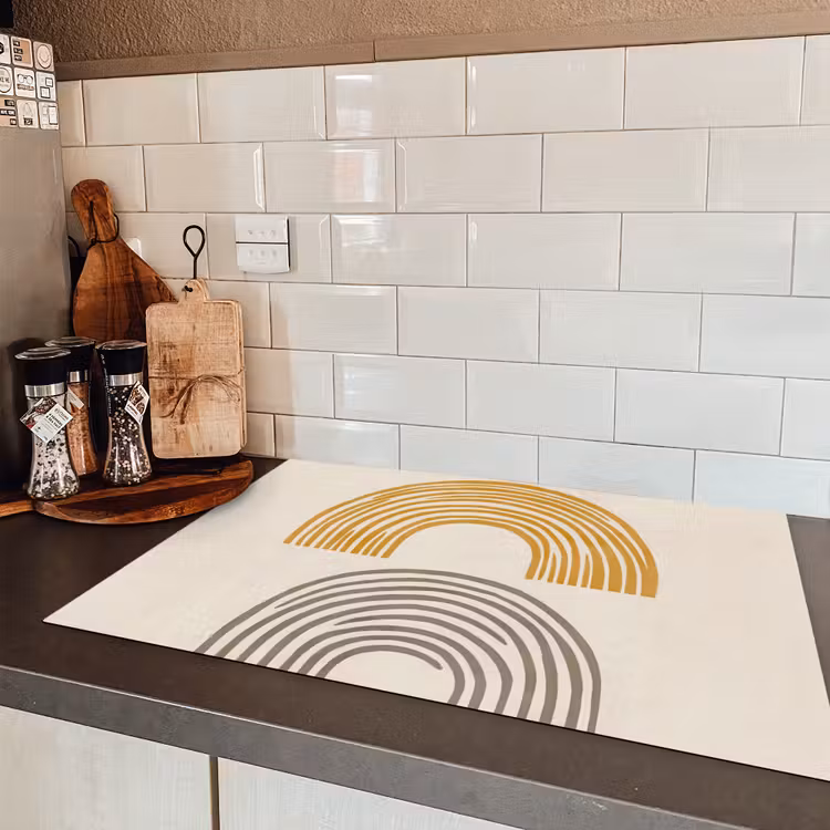 Bogen - Lijnen - Oranje - Minimalistisch Inductie beschermer vinyl 3mm klein -sfeer3