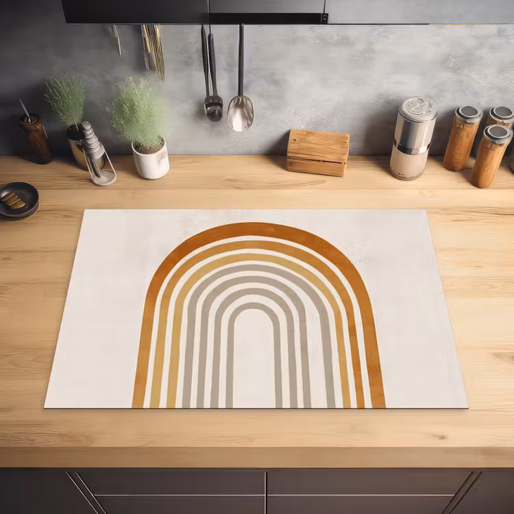 Minimalistisch - Boog - Lijnen - Beige Inductie beschermer vinyl 3mm klein -sfeer5