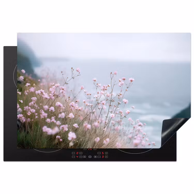 Klif - Bloemen - Zee - Roze Inductie beschermer vinyl 3mm klein -3d