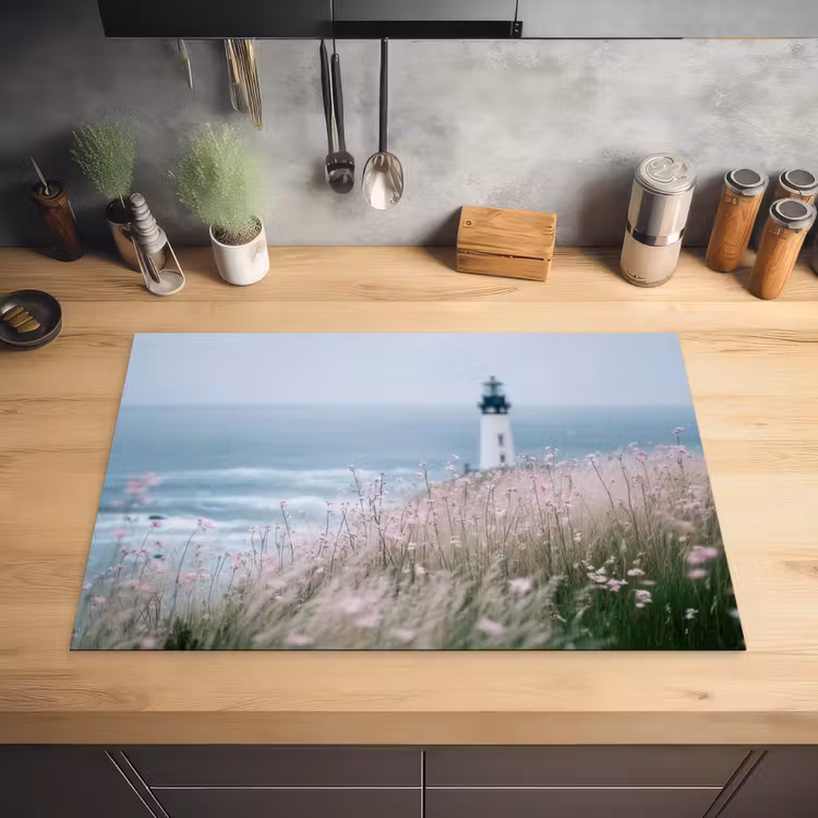 Vuurtoren - Klif - Zee - Bloemen Inductie beschermer vinyl 3mm klein -sfeer5