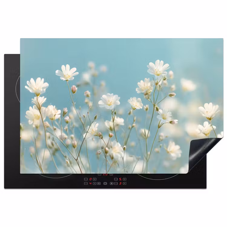 Stengels - Bloemen - Lucht - Wit Inductie beschermer vinyl 3mm klein -3d