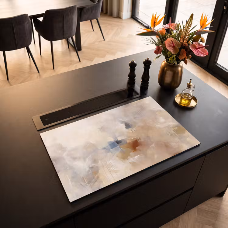 Abstract - Borstelstreken - Modern - Beige - Kunst Inductie beschermer vinyl 3mm klein -sfeer5