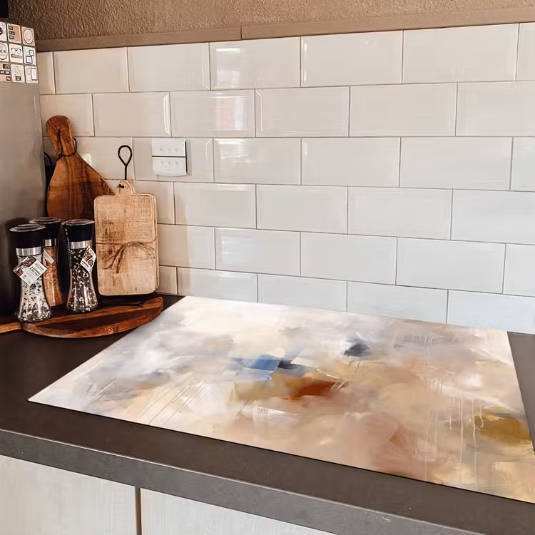 Abstract - Borstelstreken - Modern - Beige - Kunst Inductie beschermer vinyl 3mm klein -sfeer3