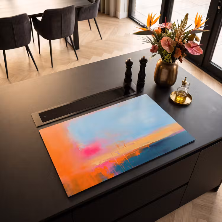 Abstract - Kleurvlakken - Modern - Oranje - Blauw Inductie beschermer vinyl 3mm klein -sfeer5