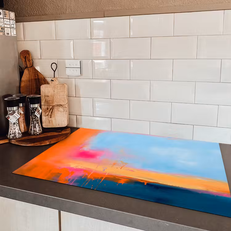 Abstract - Kleurvlakken - Modern - Oranje - Blauw Inductie beschermer vinyl 3mm klein -sfeer3