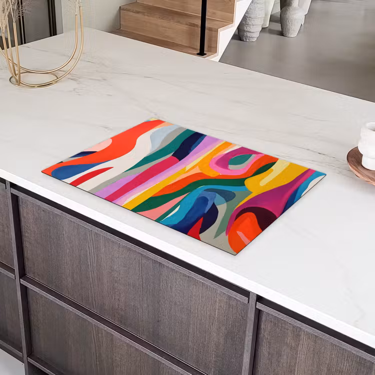 Abstract - Kleurrijk - Golven - Lijnen Inductie beschermer vinyl 3mm klein -sfeer8