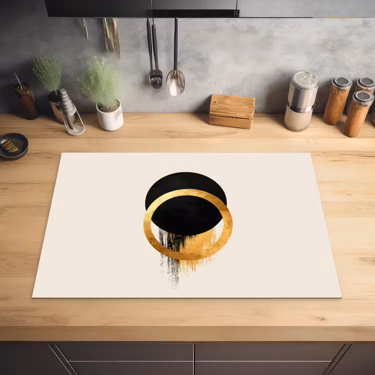 Abstract ontwerp - Zwarte cirkel - Verfvlekken Inductie beschermer vinyl 3mm klein -sfeer5