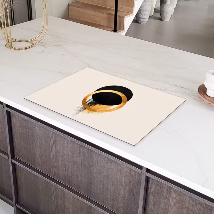 Abstract ontwerp - Zwarte cirkel - Verfvlekken Inductie beschermer vinyl 3mm klein -sfeer8