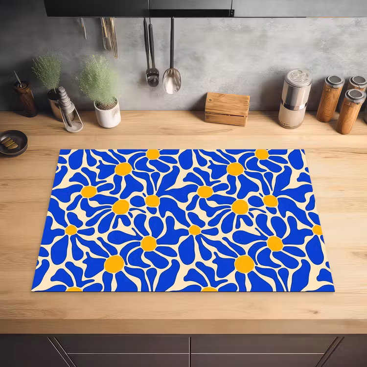 Abstract - Bloem - Blauw Inductie beschermer vinyl 3mm klein 276 -sfeer5