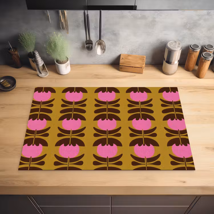 Abstract - Bloemen - Roze Inductie beschermer vinyl 3mm klein 276 -sfeer5