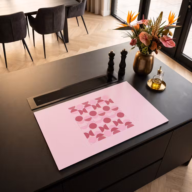 Abstract - Geometrisch - Cirkels - Roze - Modern Inductie beschermer vinyl 3mm klein -sfeer5