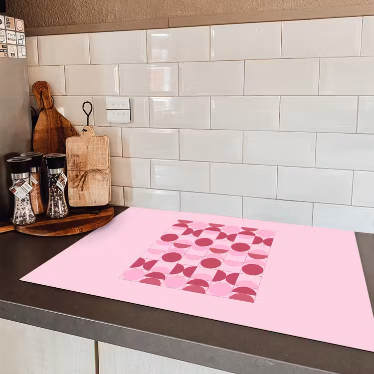 Abstract - Geometrisch - Cirkels - Roze - Modern Inductie beschermer vinyl 3mm klein -sfeer3