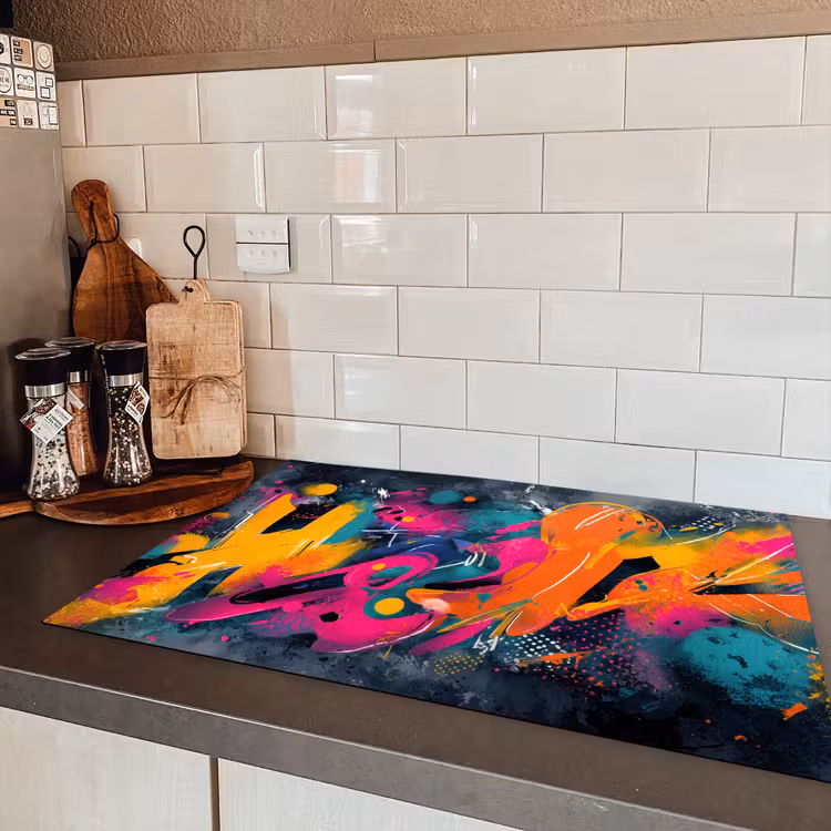 Abstract - Graffiti - Kleurrijk - Verfspatten Inductie beschermer vinyl 3mm klein -sfeer3