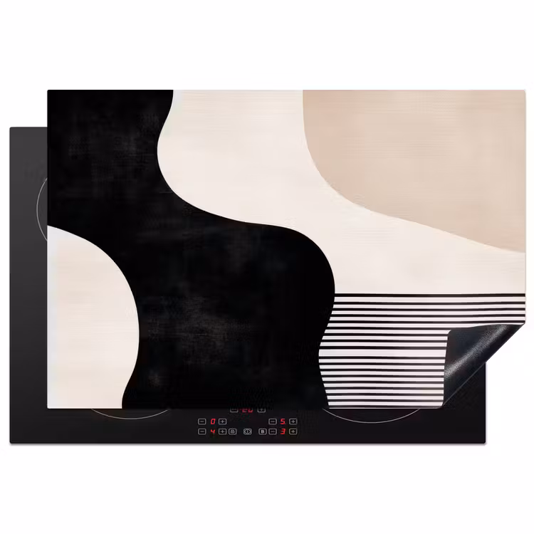 Abstract - Japandi - Beige - Modern Inductie beschermer vinyl 3mm klein -3d