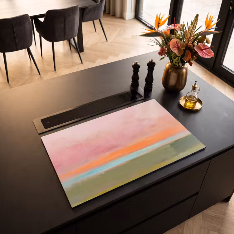 Abstract - Landschap - Modern - Roze - Oranje Inductie beschermer vinyl 3mm klein -sfeer5