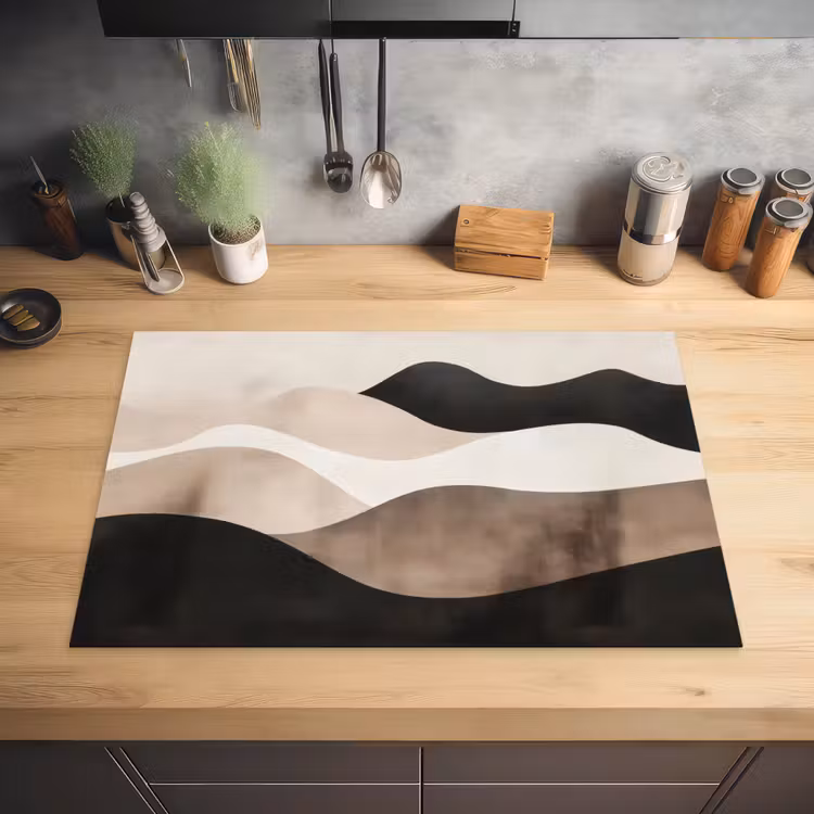 Abstract - Landschap - Golven - Crèmekleur Inductie beschermer vinyl 3mm klein -sfeer5