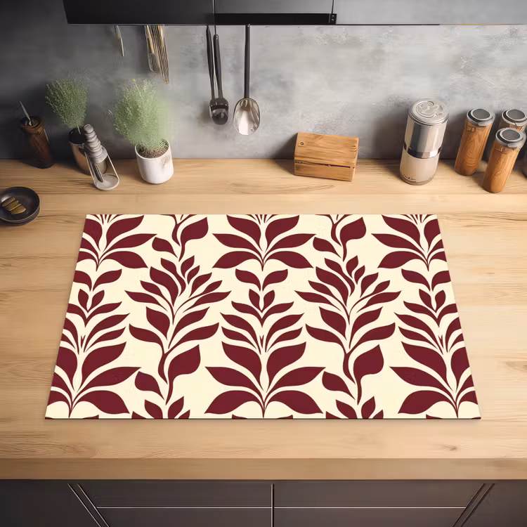 Abstract - Bladeren - Burgundy Inductie beschermer vinyl 3mm klein 276 -sfeer5