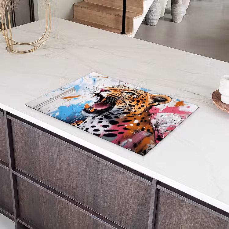 Abstract - Luipaard - Kleurrijk Inductie beschermer vinyl 3mm klein -sfeer8