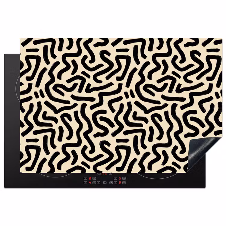 Abstract - Lijnen - Zwart Inductie beschermer vinyl 3mm klein 276 -3d