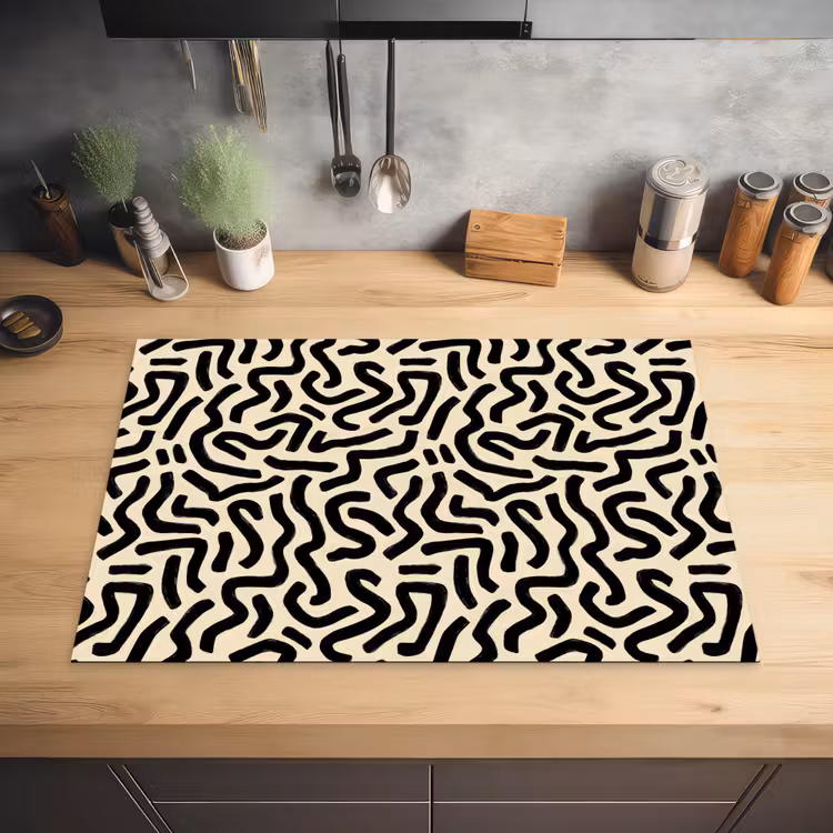 Abstract - Lijnen - Zwart Inductie beschermer vinyl 3mm klein 276 -sfeer5