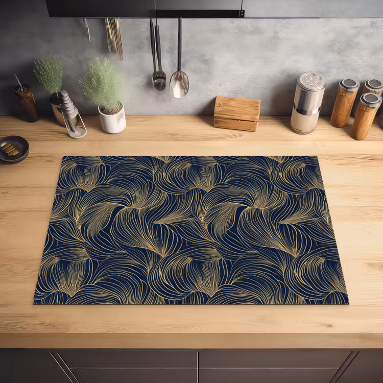 Abstract - Lijnen - Blauw - Goud Inductie beschermer vinyl 3mm klein 276 -sfeer5