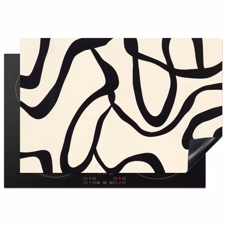 Abstract - Lijnen - Modern - Beige Inductie beschermer vinyl 3mm klein -3d