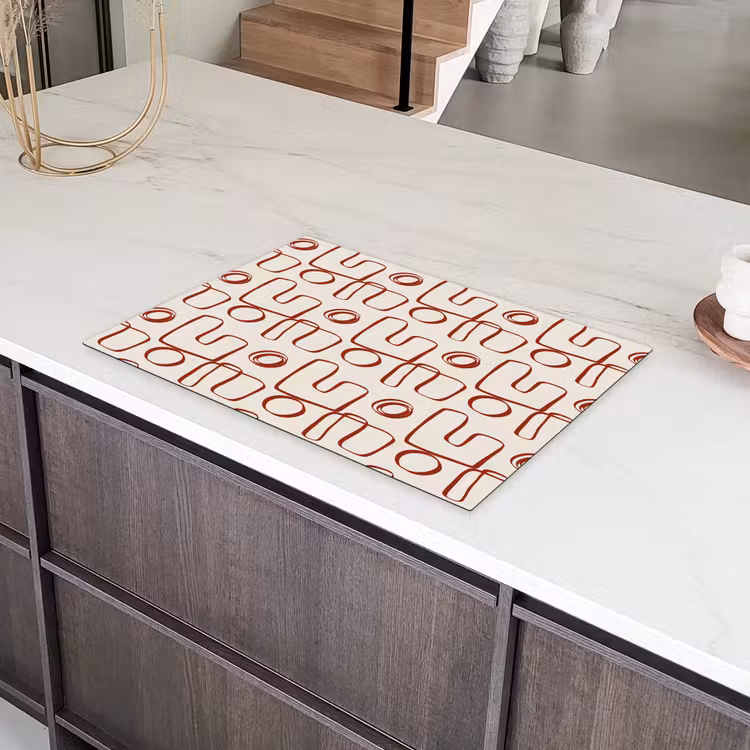Abstract - Patroon - Beige - Rood Inductie beschermer vinyl 3mm klein 276 -sfeer8