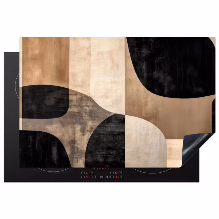 Abstract - Vlakken - Zwart - Rond Inductie beschermer vinyl 3mm klein -3d