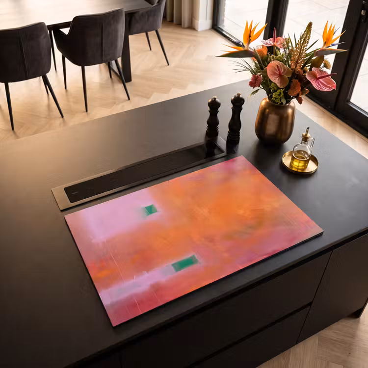 Abstract - Vlakken - Kunst - Modern - Oranje Inductie beschermer vinyl 3mm klein -sfeer5