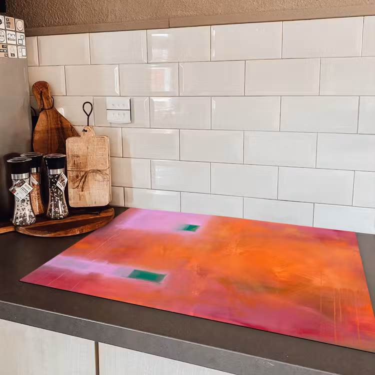 Abstract - Vlakken - Kunst - Modern - Oranje Inductie beschermer vinyl 3mm klein -sfeer3