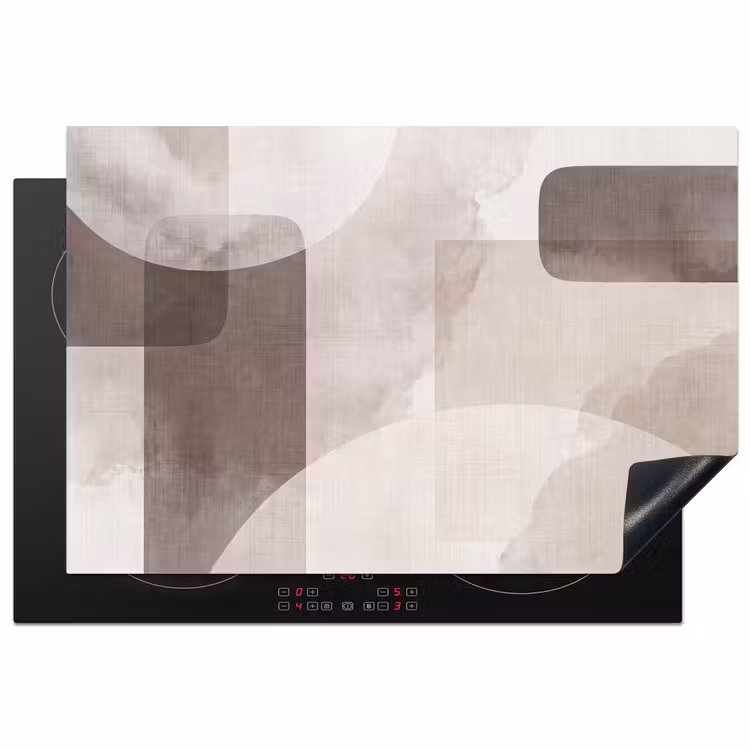 Induction Hob Cover - Abstract Shapes - Beige - Abstracte vormen - Beige Inductie beschermer vinyl 3mm klein