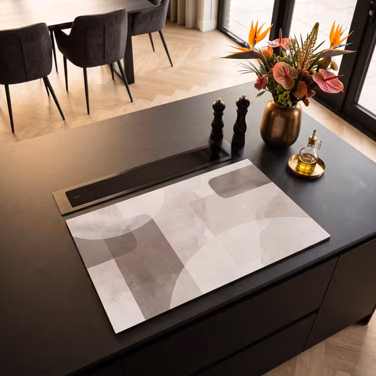 Induction Hob Cover - Abstract Shapes - Beige - Abstracte vormen - Beige Inductie beschermer vinyl 3mm klein