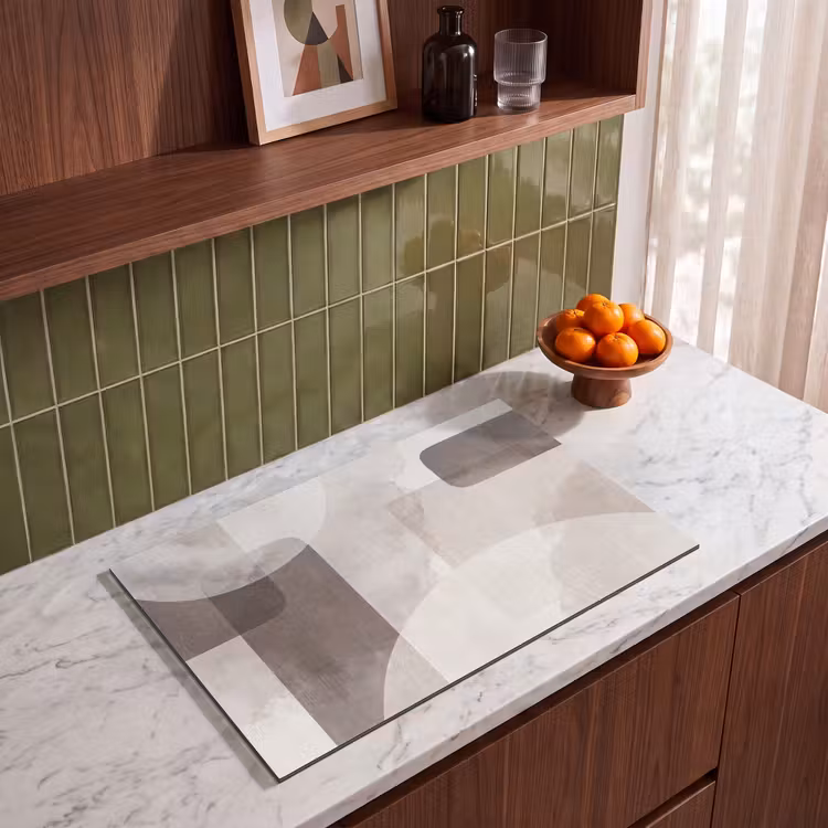 Induction Hob Cover - Abstract Shapes - Beige - Abstracte vormen - Beige Inductie beschermer vinyl 3mm klein