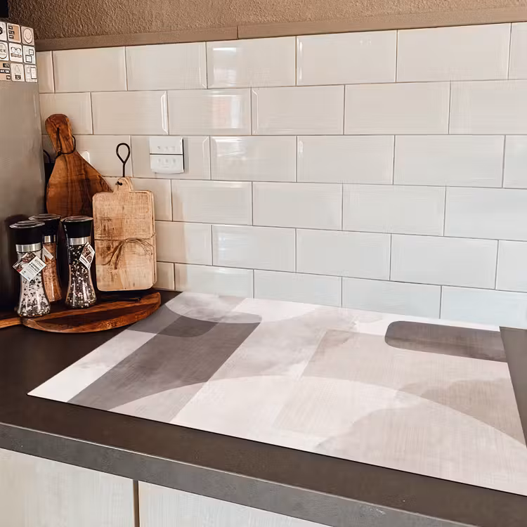 Induction Hob Cover - Abstract Shapes - Beige - Abstracte vormen - Beige Inductie beschermer vinyl 3mm klein