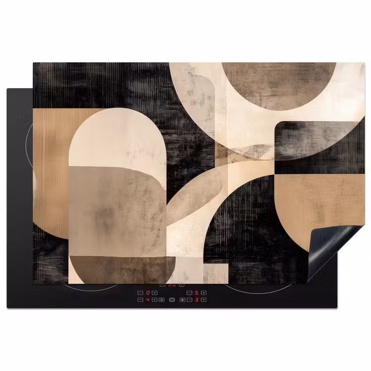 Abstract - Vormen - Modern - Beige Inductie beschermer vinyl 3mm klein -3d