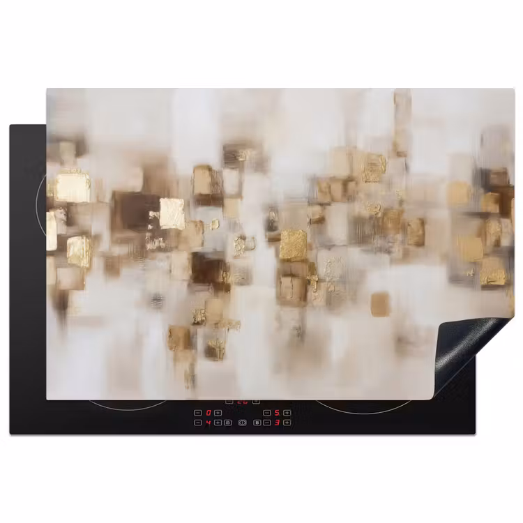 Abstracte vierkanten - Aardetonen - Mistig Inductie beschermer vinyl 3mm klein -3d