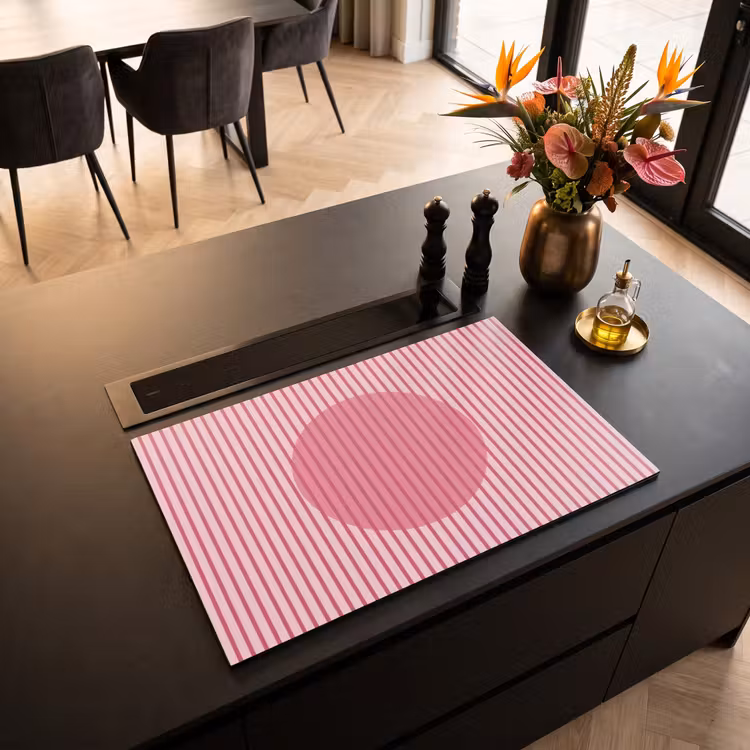 Abstract - Strepen - Ovaal - Roze - Modern Inductie beschermer vinyl 3mm klein -sfeer5