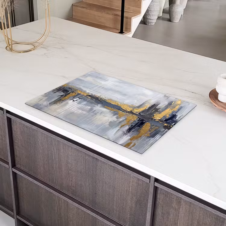 Abstract - Structuur - Goud - Grijs - Modern Inductie beschermer vinyl 3mm klein -sfeer8