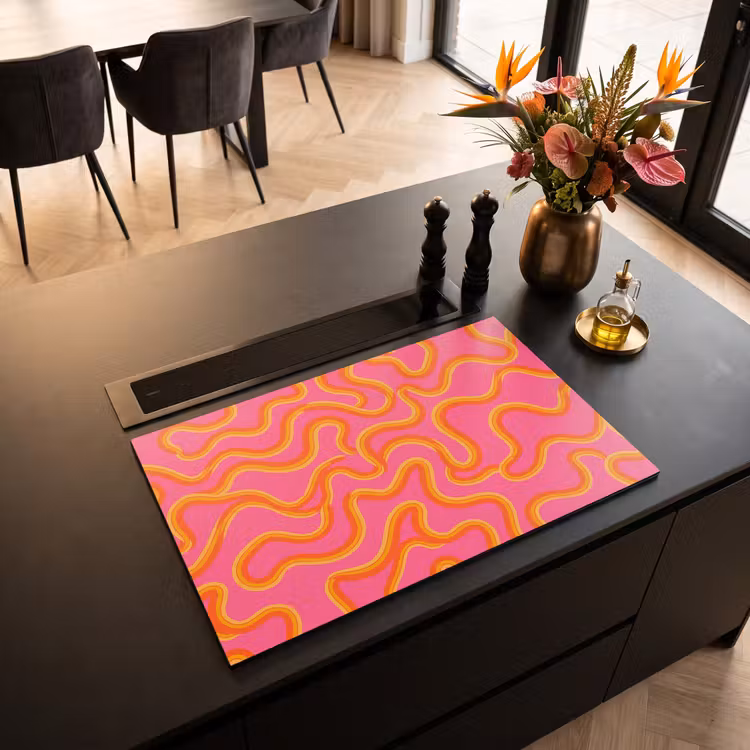 Abstract - Golvende lijnen - Modern - Kleurrijk Inductie beschermer vinyl 3mm klein -sfeer5