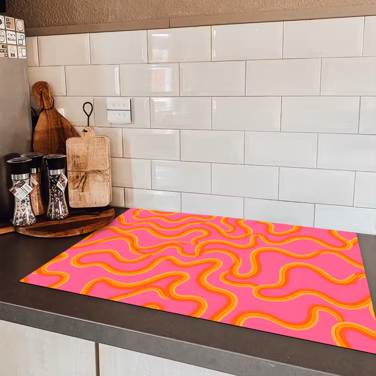 Abstract - Golvende lijnen - Modern - Kleurrijk Inductie beschermer vinyl 3mm klein -sfeer3