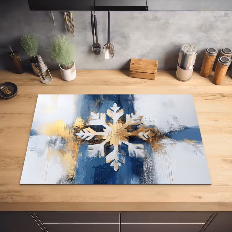 Abstract - Winter - Sneeuwvlok - Sneeuw - Goud Inductie beschermer vinyl 3mm klein -sfeer5