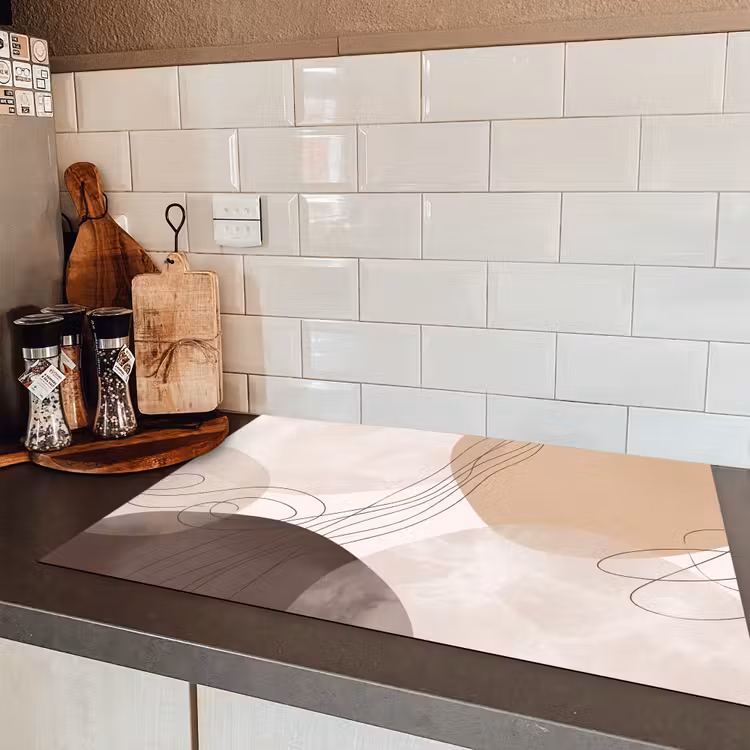 Induction Hob Cover - Abstraction - Beige - Modern - Abstractie - Beige - Modern Inductie beschermer vinyl 3mm klein
