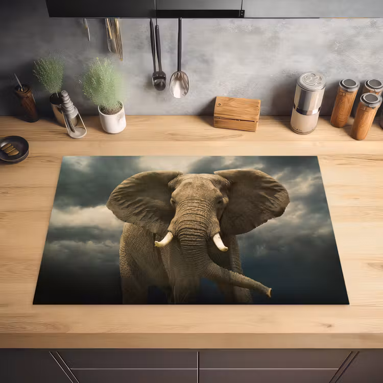 Afrikaanse olifant tegen de donkere wolken Inductie beschermer vinyl 3mm klein -sfeer5