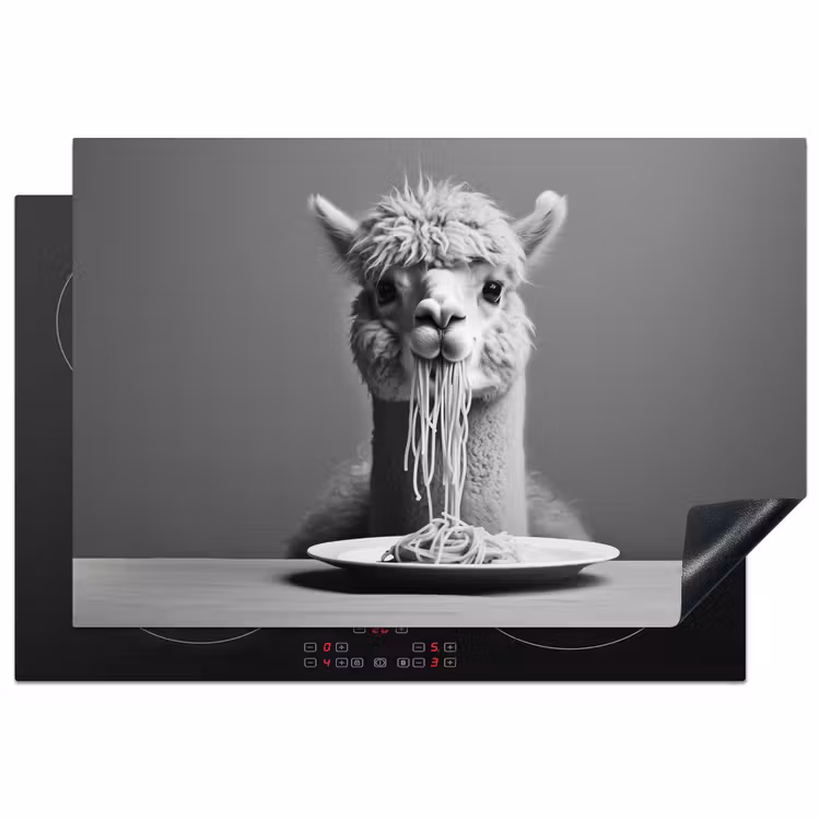 Alpaca - Pasta - Zwart - Wit - Grappig - Dieren Inductie beschermer vinyl 3mm klein -3d