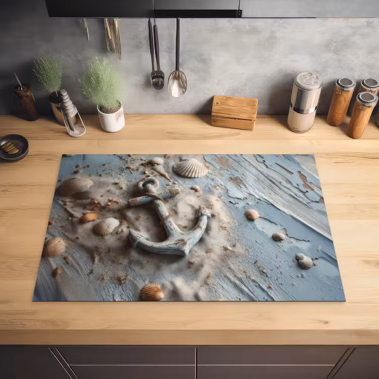 Anker - Hout - Schelpen - Zand Inductie beschermer vinyl 3mm klein -sfeer5