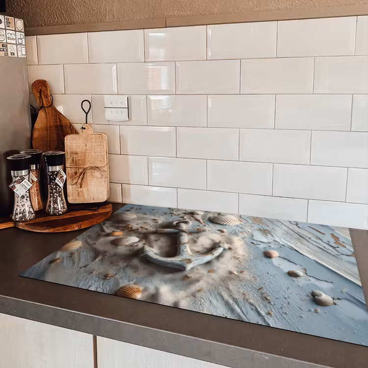 Anker - Hout - Schelpen - Zand Inductie beschermer vinyl 3mm klein -sfeer3