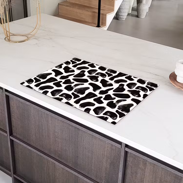 Dierenpatroon - Vlekken - Zwart - Wit Inductie beschermer vinyl 3mm klein 276 -sfeer8